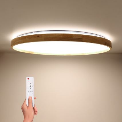 Brilagi - Plafonieră LED dimabilă ALSON, 72 W, 230 V, 3000–6500 K, stejar, Ø 78 cm + telecomandă