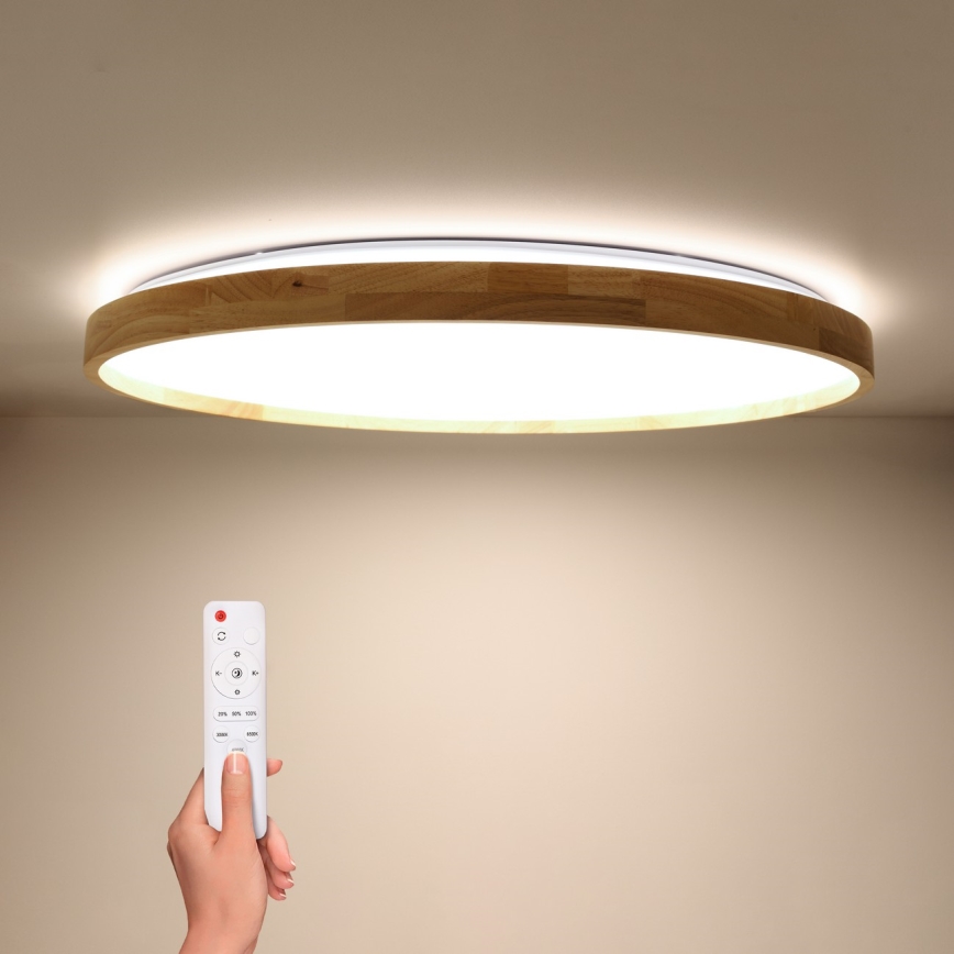 Brilagi - Plafonieră LED dimabilă ALSON, 72 W, 230 V, 3000–6500 K, stejar, Ø 78 cm + telecomandă
