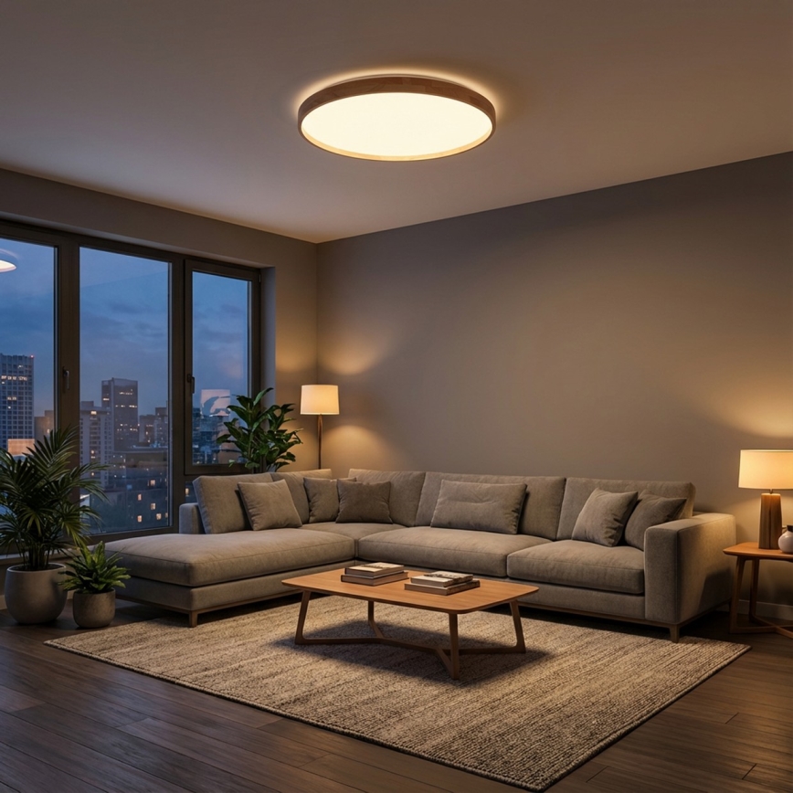 Brilagi - Plafonieră LED dimabilă ALSON, 72 W, 230 V, 3000–6500 K, stejar, Ø 78 cm + telecomandă