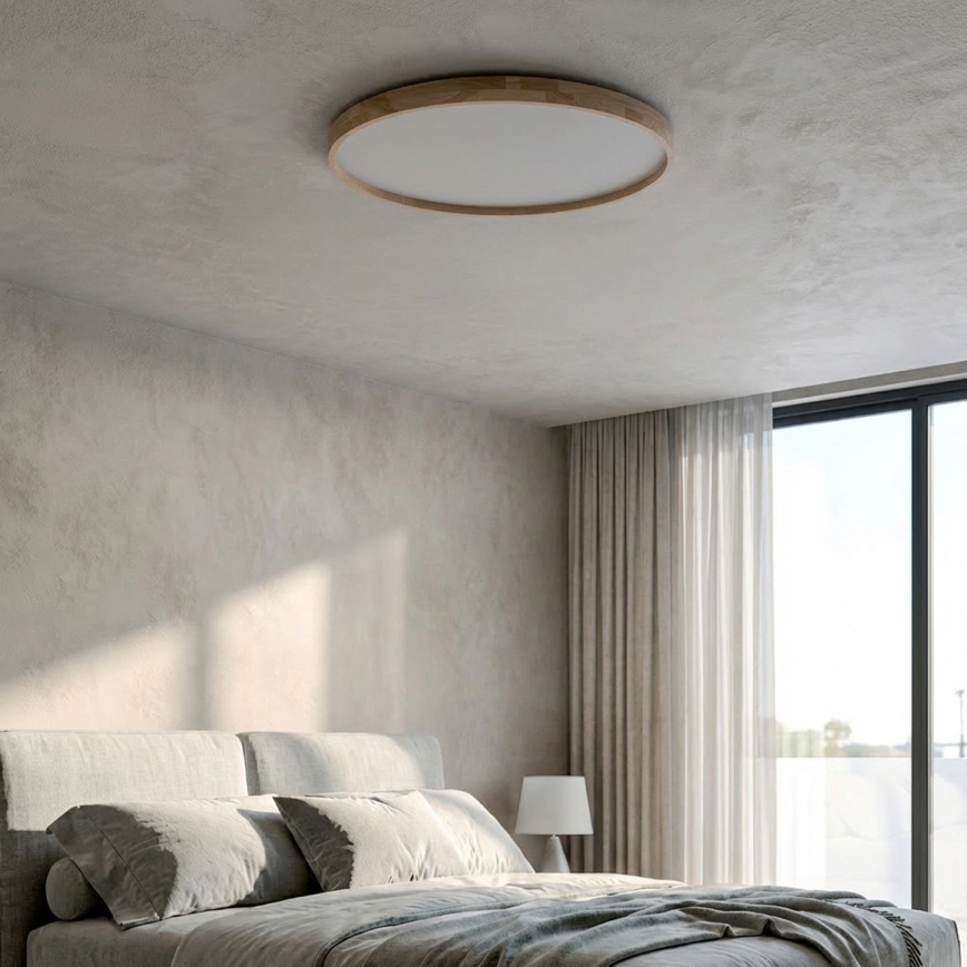 Brilagi - Plafonieră LED dimabilă ALSON, 72 W, 230 V, 3000–6500 K, stejar, Ø 78 cm + telecomandă