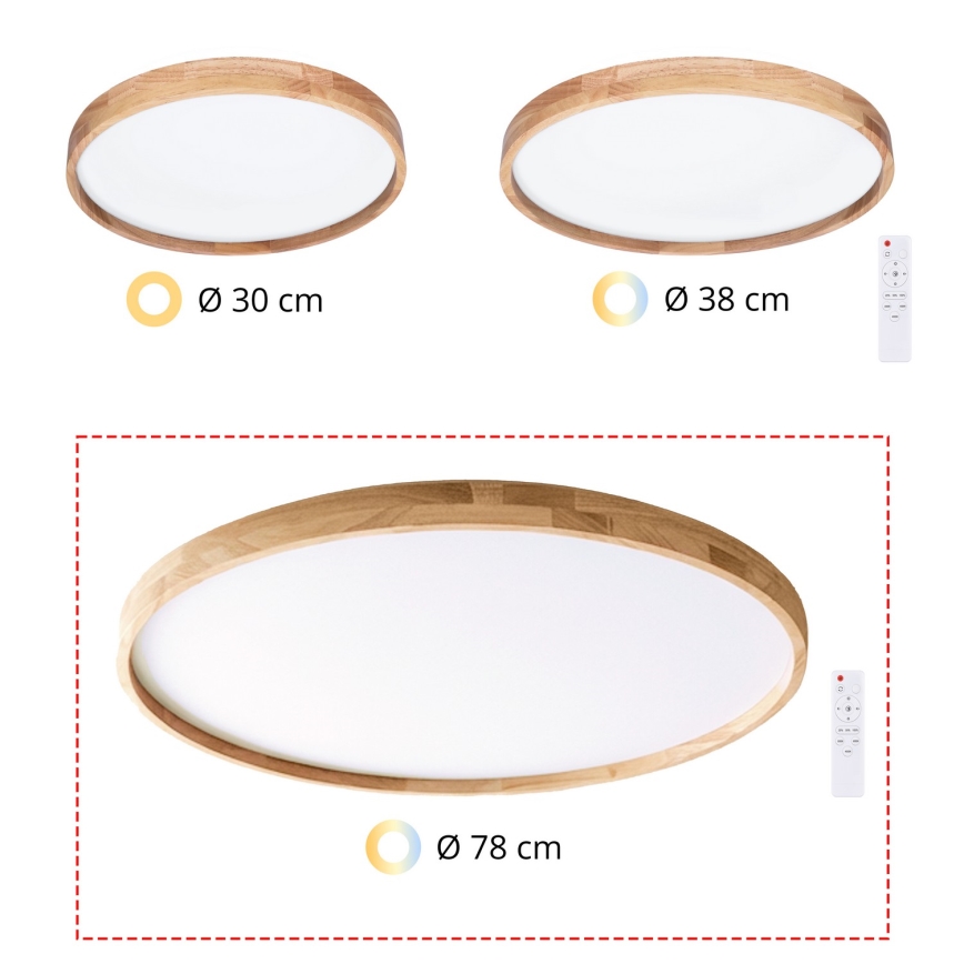 Brilagi - Plafonieră LED dimabilă ALSON, 72 W, 230 V, 3000–6500 K, stejar, Ø 78 cm + telecomandă