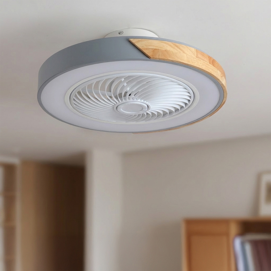 Brilagi - Plafonier LED reglabil cu ventilator LED/38W/230V 3000-6500K 3000-6500K Ø50 cm gri/stejar + telecomandă