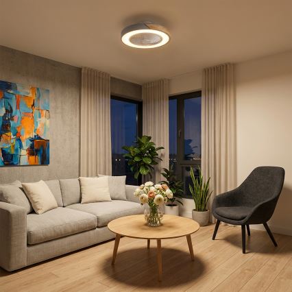 Brilagi - Plafonier LED reglabil cu ventilator LED/38W/230V 3000-6500K 3000-6500K Ø50 cm gri/stejar + telecomandă