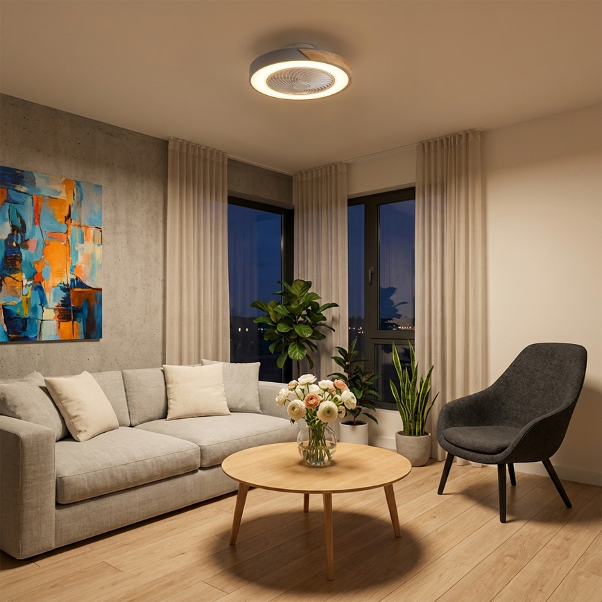 Brilagi - Plafonier LED reglabil cu ventilator LED/38W/230V 3000-6500K 3000-6500K Ø50 cm gri/stejar + telecomandă