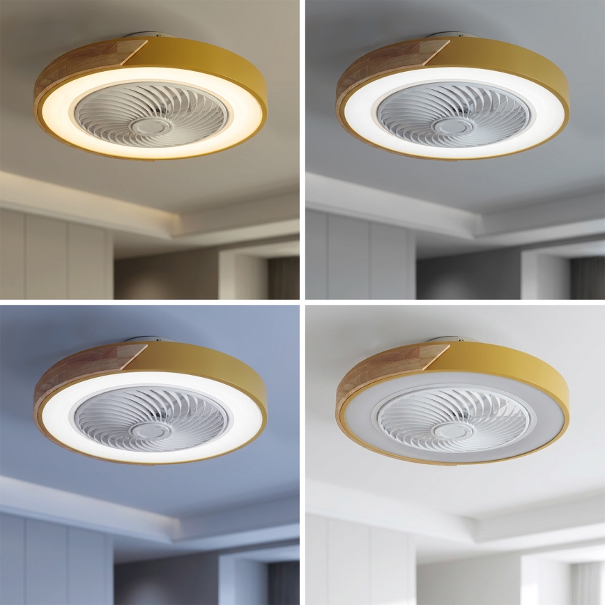 Brilagi - Lampă de tavan LED dimmabilă cu ventilator LED/38W/230V 3000-6500K 3000-6500K Ø 50 cm auriu/stejar + telecomandă