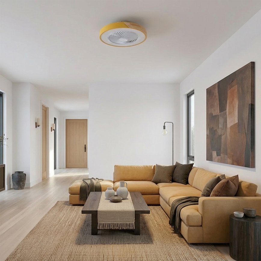 Brilagi - Lampă de tavan LED dimmabilă cu ventilator LED/38W/230V 3000-6500K 3000-6500K Ø 50 cm auriu/stejar + telecomandă