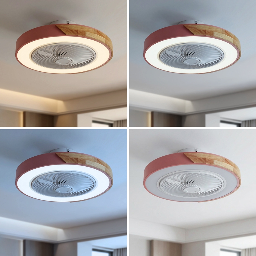 Brilagi - Plafonieră LED reglabilă cu ventilator LED/38W/230V 3000-6500K 3000-6500K Ø 50 cm roz/stejar + telecomandă