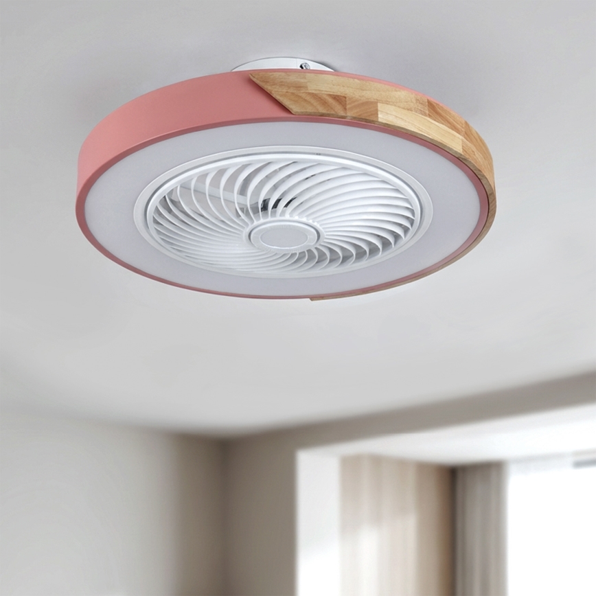 Brilagi - Plafonieră LED reglabilă cu ventilator LED/38W/230V 3000-6500K 3000-6500K Ø 50 cm roz/stejar + telecomandă