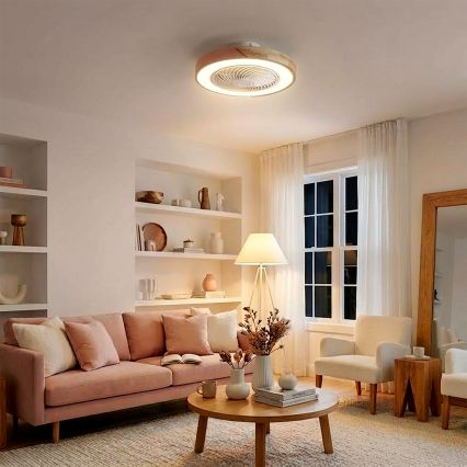 Brilagi - Plafonieră LED reglabilă cu ventilator LED/38W/230V 3000-6500K 3000-6500K Ø 50 cm roz/stejar + telecomandă