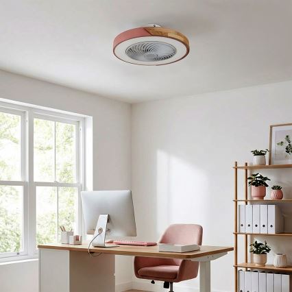 Brilagi - Plafonieră LED reglabilă cu ventilator LED/38W/230V 3000-6500K 3000-6500K Ø 50 cm roz/stejar + telecomandă