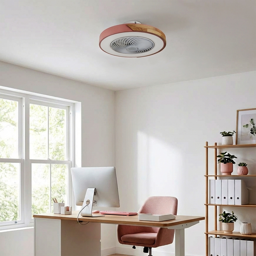 Brilagi - Plafonieră LED reglabilă cu ventilator LED/38W/230V 3000-6500K 3000-6500K Ø 50 cm roz/stejar + telecomandă