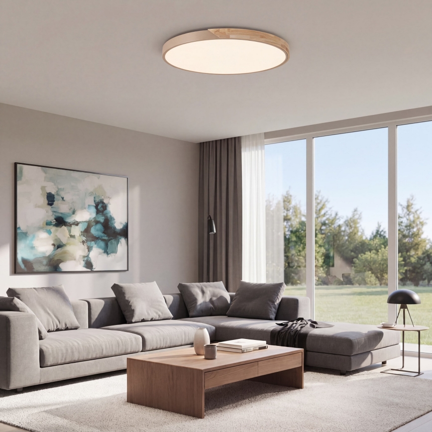 BRILAGI - Lampă de tavan LED dimmabilă PILANA LED/72W/230V 3000-6500K stejar/bej Ø 80 cm + telecomandă