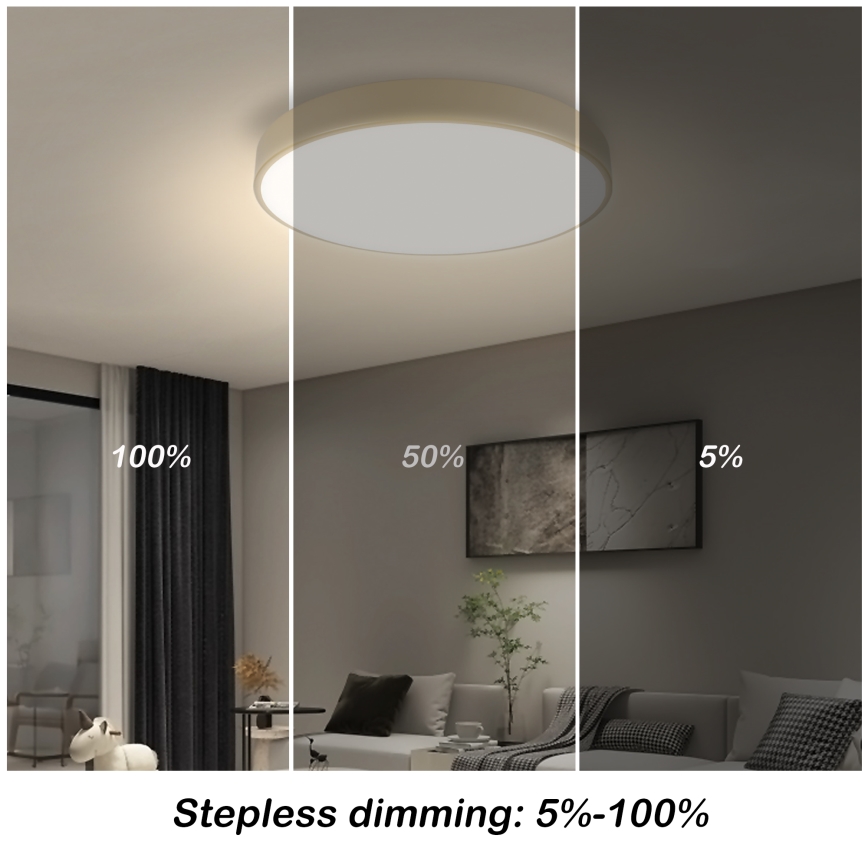 Brilagi - Plafonieră LED dimabilă POOL SMART, 48W, 230V, 3000–6000K, Ø 40 cm, Wi‑Fi Tuya, bej + telecomandă