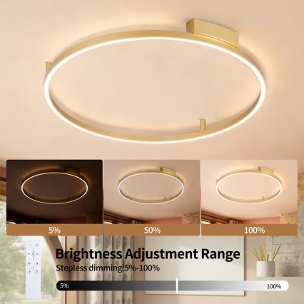 Brilagi - Plafonieră LED dimabilă PORTOFINO LED/60W/230V 3000-6000K Ø 80 cm auriu + telecomandă