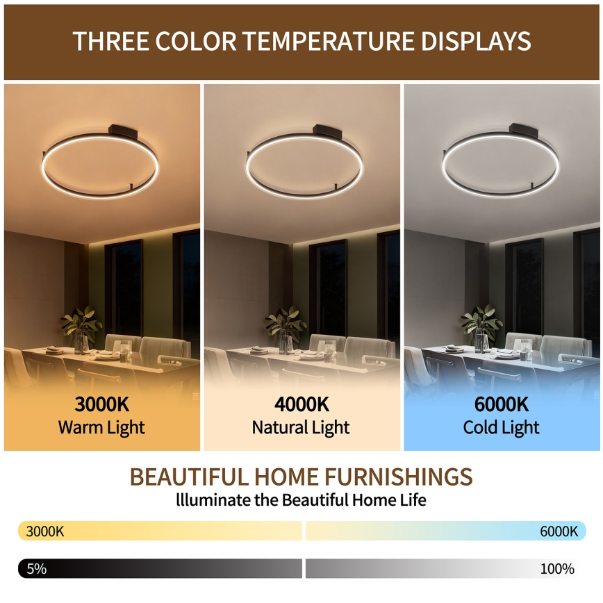 Brilagi - Plafonieră LED dimabilă PORTOFINO LED/60W/230V 3000-6000K Ø 80 cm neagră + telecomandă