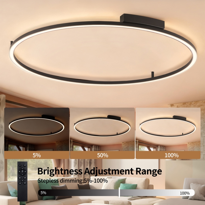 Brilagi - Lampă de tavan LED dimabilă PORTOFINO LED/85W/230V 3000-6000K, diametru 120 cm, negru + telecomandă