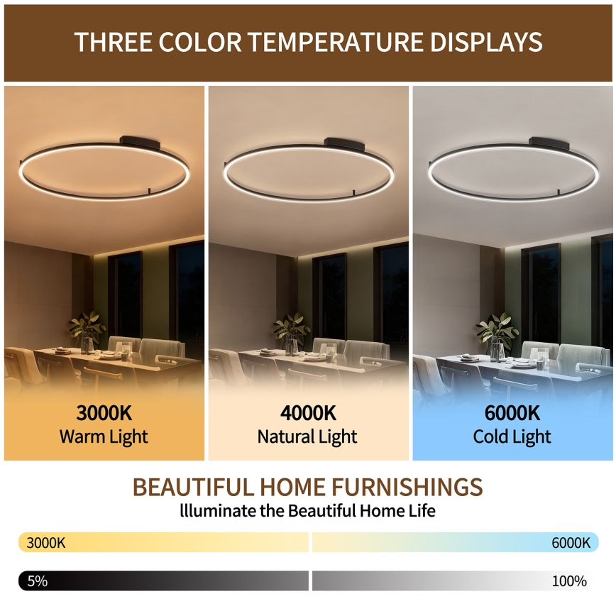 Brilagi - Lampă de tavan LED dimabilă PORTOFINO LED/85W/230V 3000-6000K, diametru 120 cm, negru + telecomandă