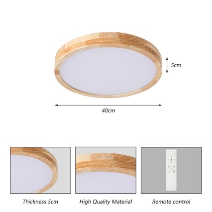 Brilagi - Plafonieră LED reglabilă WOODLINE LED/48W/230V 3000-6000K, stejar, diam. 40 cm + telecomandă
