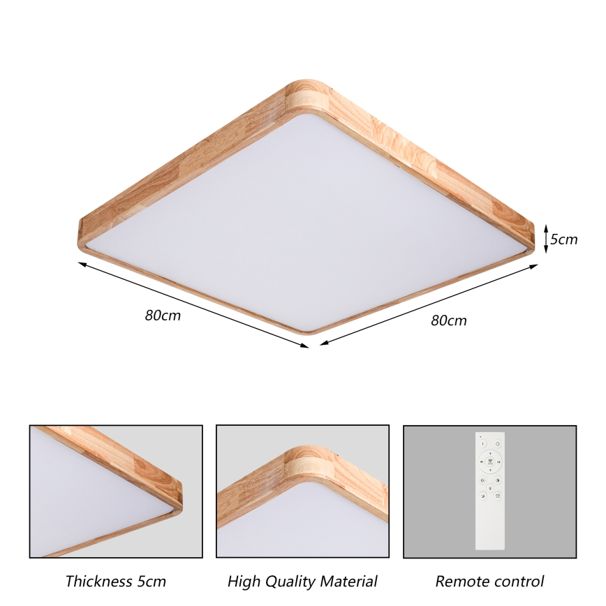 BRILAGI - Plafonieră LED dimabilă WOODLINE SQUARE LED/100W/230V 3000-6000K stejar 80x80 cm + telecomandă