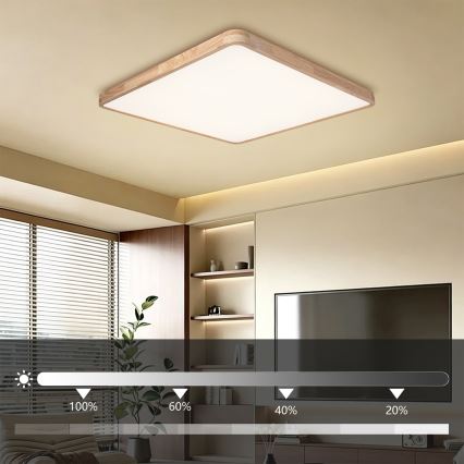 Brilagi - Plafonieră LED reglabilă WOODLINE SQUARE LED/180W/230V 3000-6000K stejar 100x100 cm + telecomandă