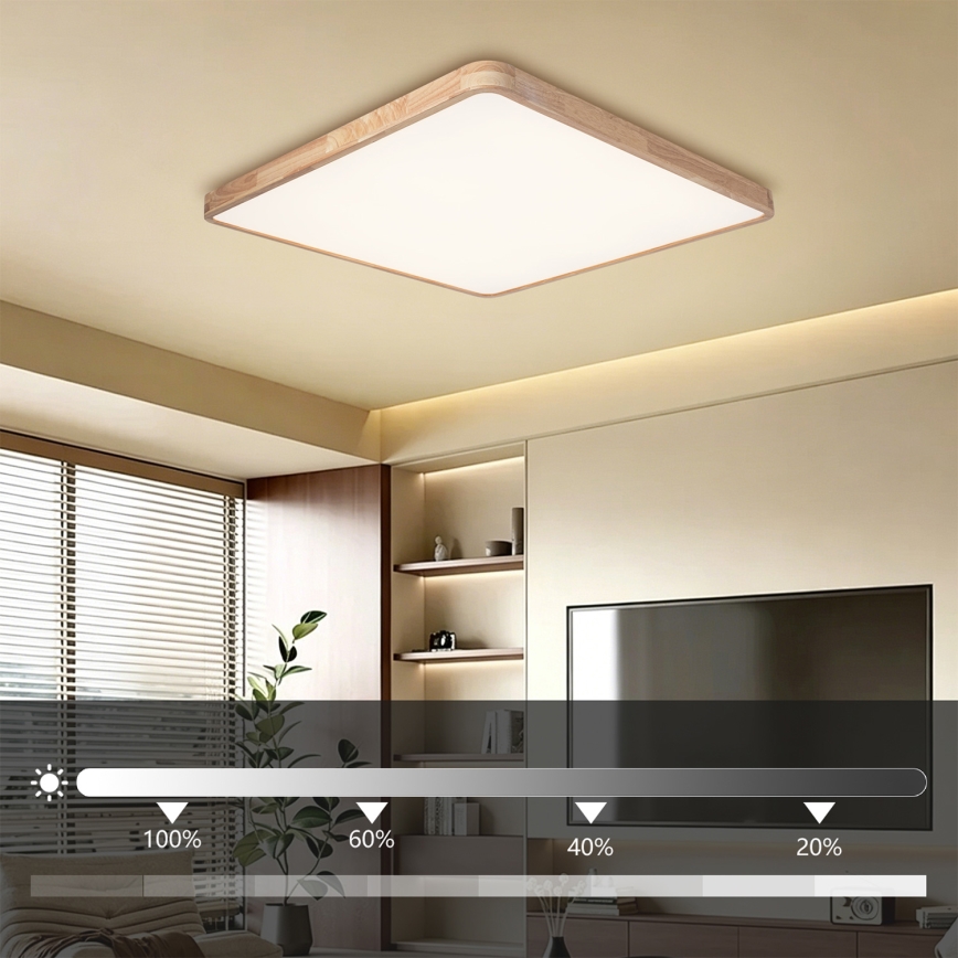 Brilagi - Plafonieră LED reglabilă WOODLINE SQUARE LED/180W/230V 3000-6000K stejar 100x100 cm + telecomandă