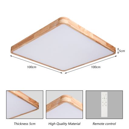 Brilagi - Plafonieră LED reglabilă WOODLINE SQUARE LED/180W/230V 3000-6000K stejar 100x100 cm + telecomandă