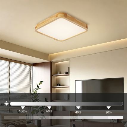 Brilagi - Plafonieră LED dimabilă WOODLINE SQUARE LED/48W/230V 3000-6000K stejar 40x40 cm + telecomandă
