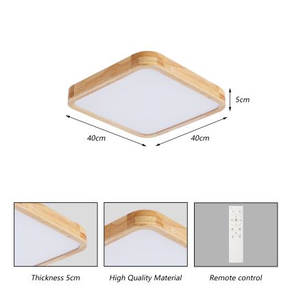 Brilagi - Plafonieră LED dimabilă WOODLINE SQUARE LED/48W/230V 3000-6000K stejar 40x40 cm + telecomandă