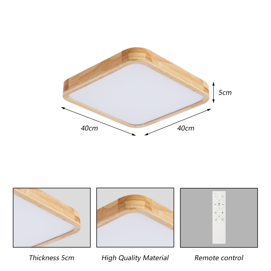 Brilagi - Plafonieră LED dimabilă WOODLINE SQUARE LED/48W/230V 3000-6000K stejar 40x40 cm + telecomandă