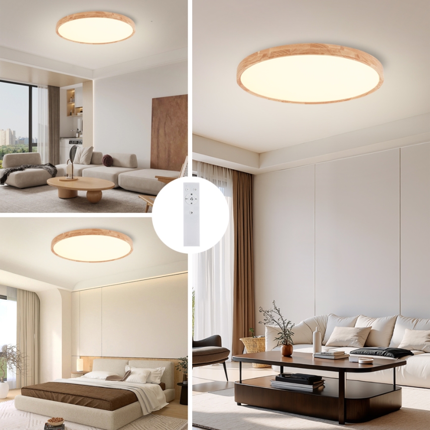 Brilagi - Plafonieră LED dimabilă WOODROUND LED/70W/230V 3000-6000K Ø 80 cm lemn CRI 90 + telecomandă
