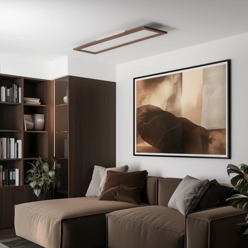 Brilagi - Plafonieră LED reglabilă SLIMFRAME WOOD, LED/58W/230V, 124x34 cm, 3000-6000K, maro închis + telecomandă