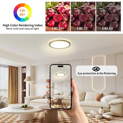 Brilagi - Plafonieră LED Ultra Slim pentru baie, 12W, 230V, Ø 22,5 cm, auriu, IP54