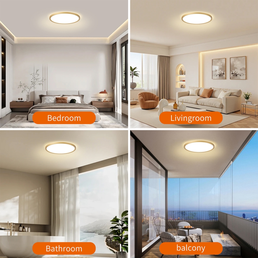 Brilagi - Plafonieră LED pentru baie ULTRA SLIM, 18W, 230V, Ø 30 cm, auriu, IP54
