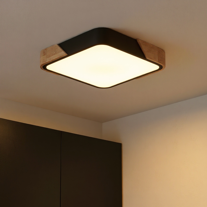 Brilagi - Plafonieră LED dimabilă PILANA LED/48W/230V 3000-6500K stejar/negru 42x42 cm + telecomandă