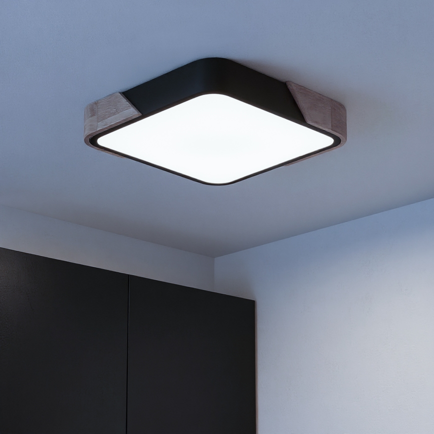 Brilagi - Plafonieră LED dimabilă PILANA LED/48W/230V 3000-6500K stejar/negru 42x42 cm + telecomandă