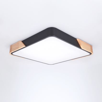 Brilagi - Plafonieră LED dimabilă PILANA LED/48W/230V 3000-6500K stejar/negru 42x42 cm + telecomandă