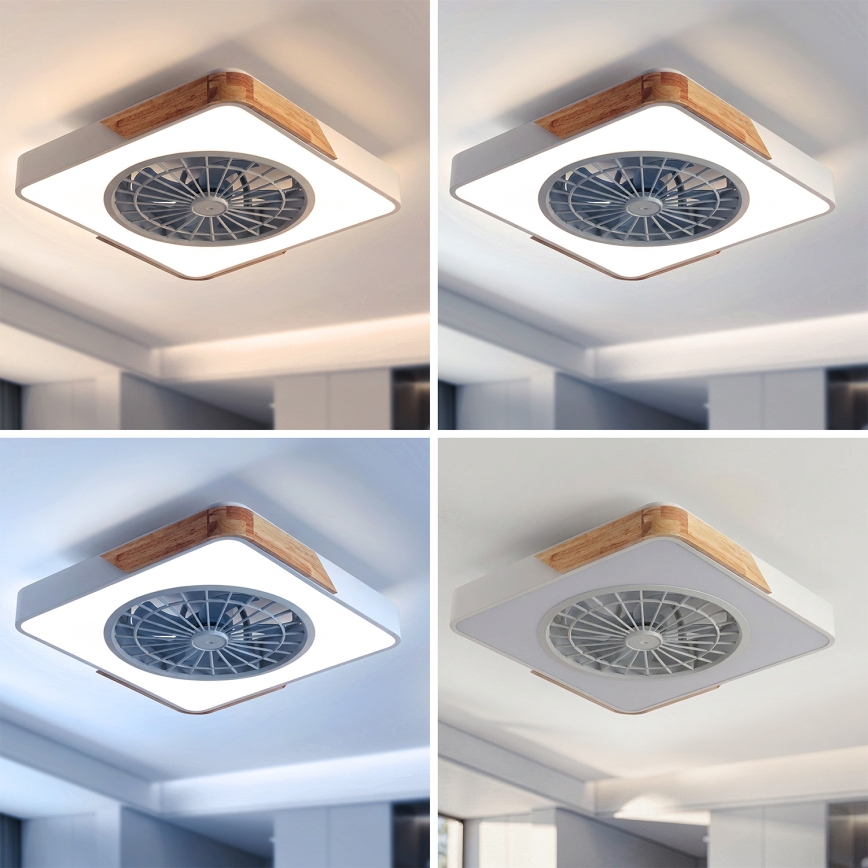 Brilagi - Plafonieră LED dimabilă cu ventilator LED/38W/230V 3000-6500K 50x50 cm alb/stejar + telecomandă