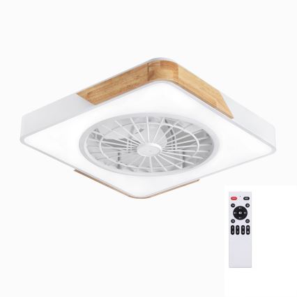 Brilagi - Plafonieră LED dimabilă cu ventilator LED/38W/230V 3000-6500K 50x50 cm alb/stejar + telecomandă