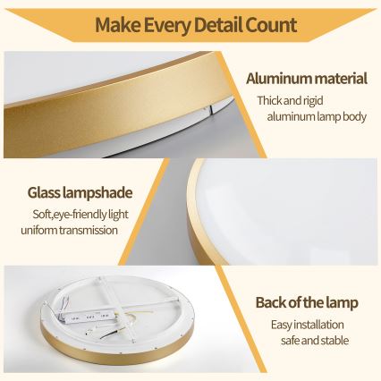 Brilagi - Plafonieră LED dimabilă GLASS POOL DOUBLE, 60W, 230V, 3000-6000K, 50 cm, auriu + telecomandă