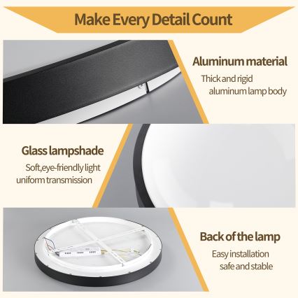 Brilagi - Plafonieră LED dimabilă GLASS POOL DOUBLE LED/60W/230V 3000-6000K 50 cm neagră + telecomandă