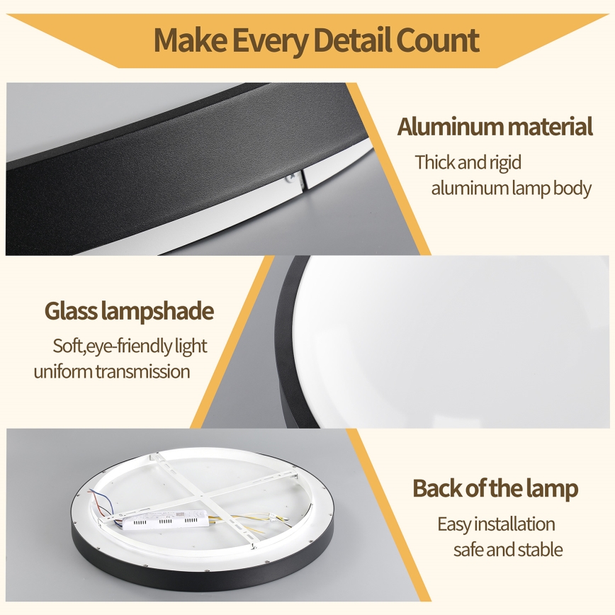 Brilagi - Plafonieră LED dimabilă GLASS POOL DOUBLE LED/60W/230V 3000-6000K 50 cm neagră + telecomandă