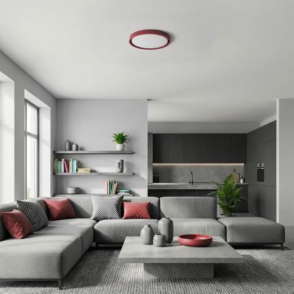 Brilagi - Plafonieră LED cu intensitate reglabilă MATTEO, 48W, 230V, 3000–6500K, Ø41 cm, roșie + telecomandă