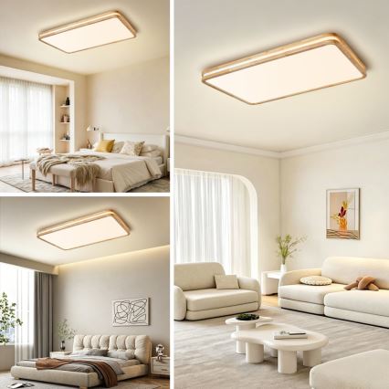 Brilagi - Lampă de tavan LED reglabilă MOLINA SQUARE LED/128W/230V 3000-6000K stejar 90x60 cm + telecomandă