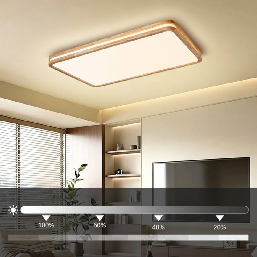 Brilagi - Lampă de tavan LED reglabilă MOLINA SQUARE LED/128W/230V 3000-6000K stejar 90x60 cm + telecomandă