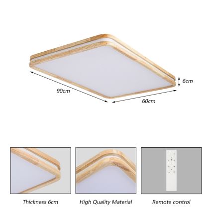 Brilagi - Lampă de tavan LED reglabilă MOLINA SQUARE LED/128W/230V 3000-6000K stejar 90x60 cm + telecomandă