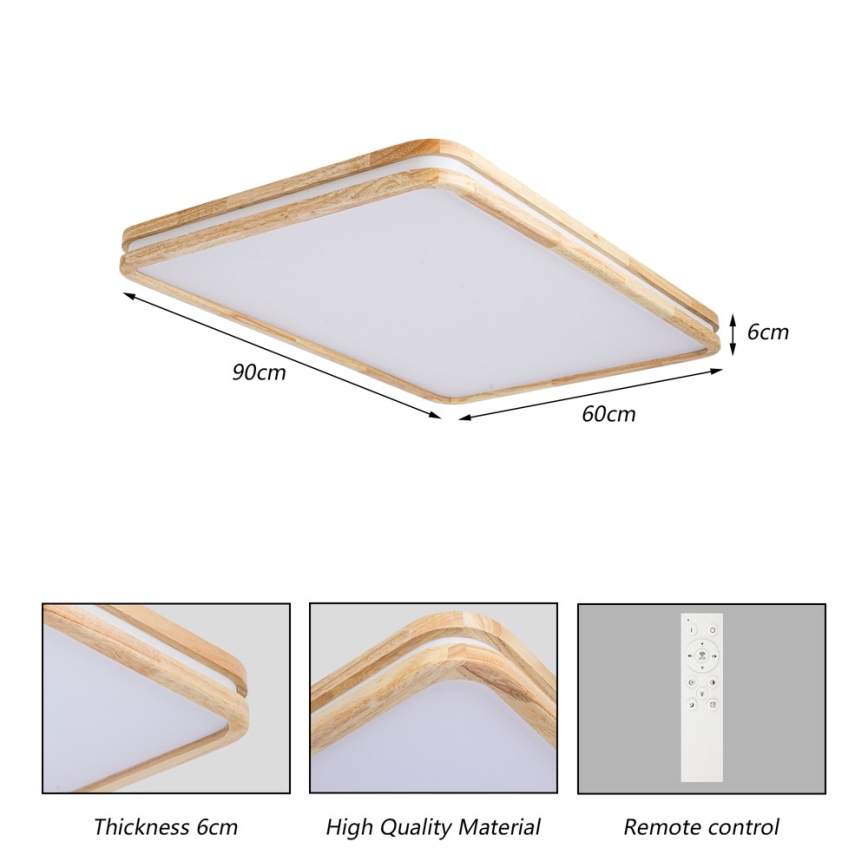 Brilagi - Lampă de tavan LED reglabilă MOLINA SQUARE LED/128W/230V 3000-6000K stejar 90x60 cm + telecomandă