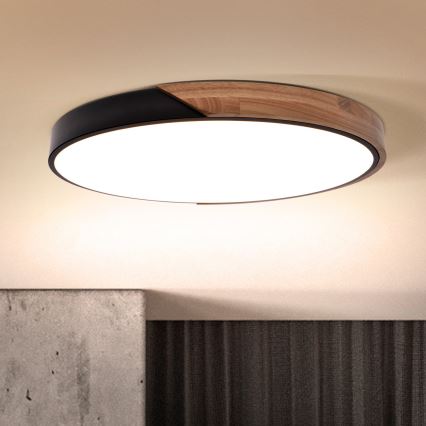 Brilagi - Plafonieră LED dimmabilă PILANA, LED/60W/230V, 3000-6500K, stejar/negru Ø 60 cm + telecomandă