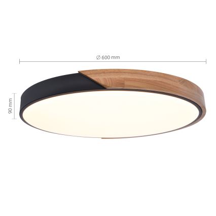Brilagi - Plafonieră LED dimmabilă PILANA, LED/60W/230V, 3000-6500K, stejar/negru Ø 60 cm + telecomandă