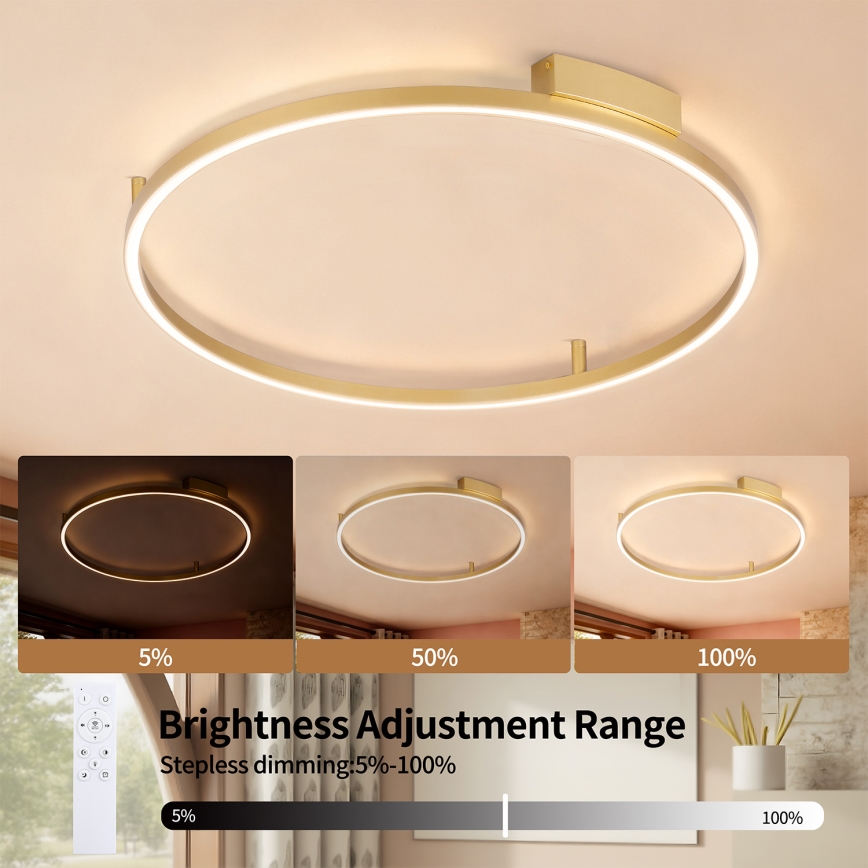 Brilagi - Plafonieră LED dimabilă PORTOFINO LED/60W/230V 3000-6000K Ø 80 cm finisaj auriu + telecomandă