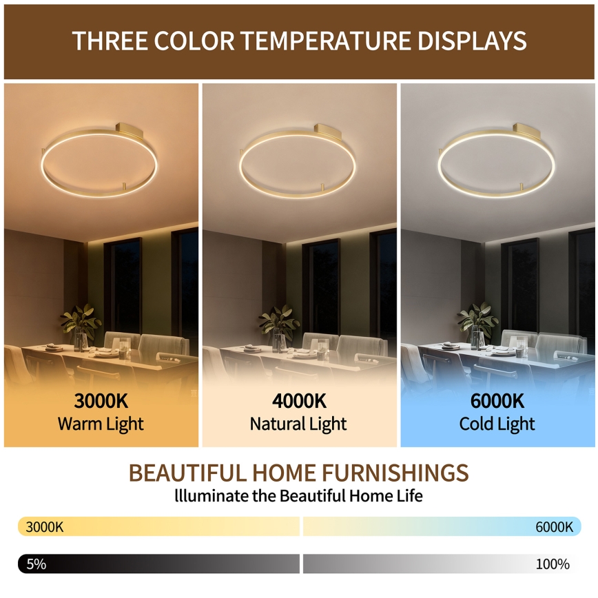 Brilagi - Plafonieră LED dimabilă PORTOFINO LED/60W/230V 3000-6000K Ø 80 cm finisaj auriu + telecomandă